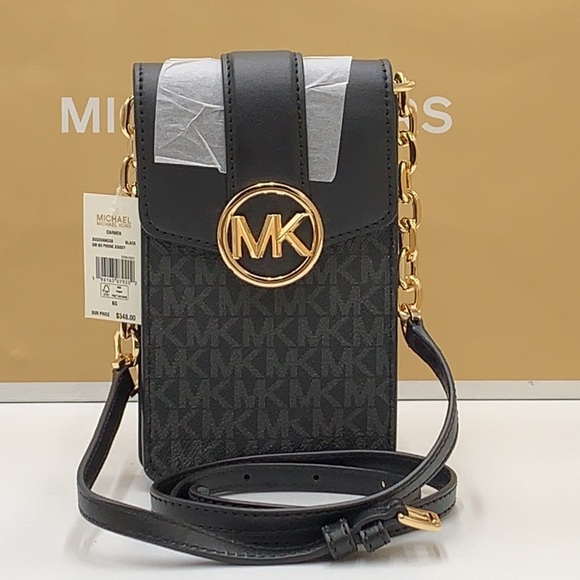 NWT MICHAEL KORS CARMEN SMALL NORTH SOUTH PHONE XBODY BLACK SIGNATURE COLOR - Picture 2 of 14